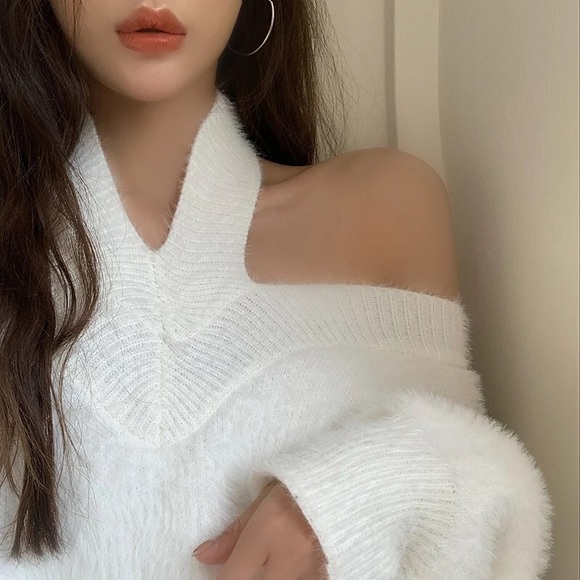 Sweater dress shirt halter reversible style white womens off shoulder - Picture 15 of 16